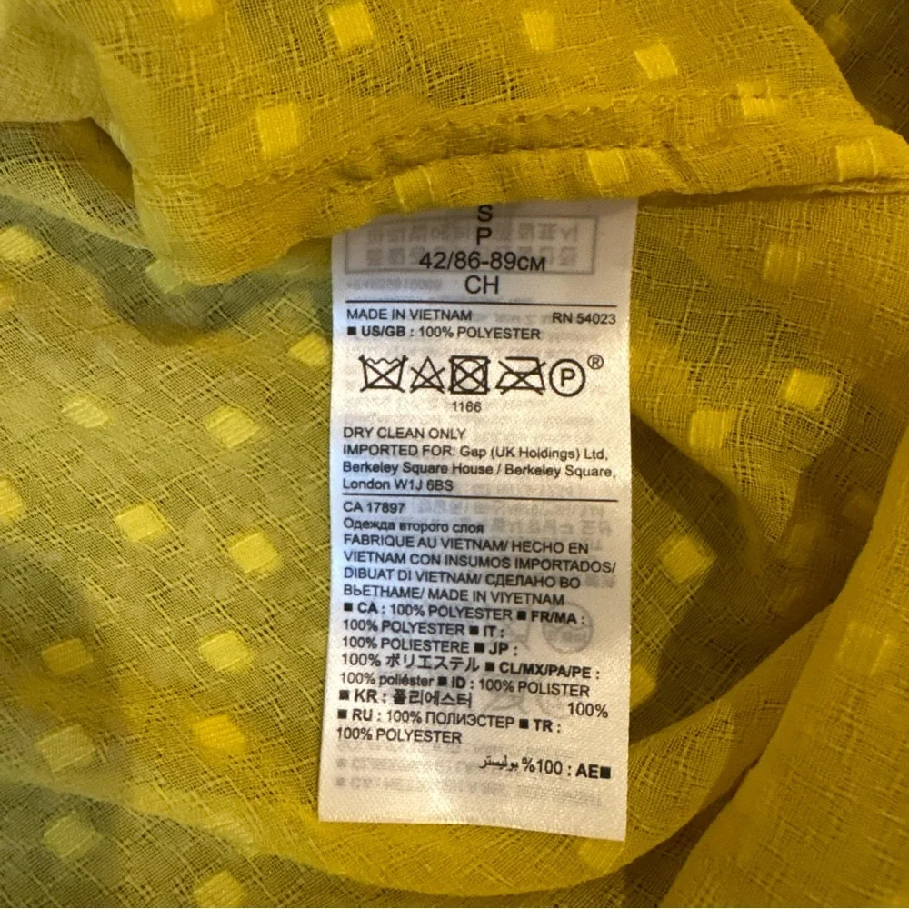 Banana Republic Sheer Swiss Dot Blouse Bright Mustard Yellow Women’s Small - Picture 12 of 12